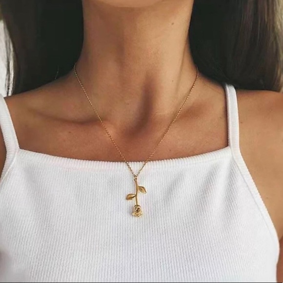 “Beauty & the Beast" Rose Dainty Elegant Necklace - Picture 1 of 12